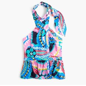 J. Crew Peplum Halter Top in Ratti Kaleidoscope Foral